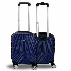 Твърд авио куфар - спинър за ръчен багаж с 4 колела и телескопична дръжка, ABS TRANSIT WAVE със свалящи се колела, DARK BLUE